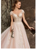 Cap Sleeves Beaded Blush Lace Tulle Gorgeous Wedding Dress